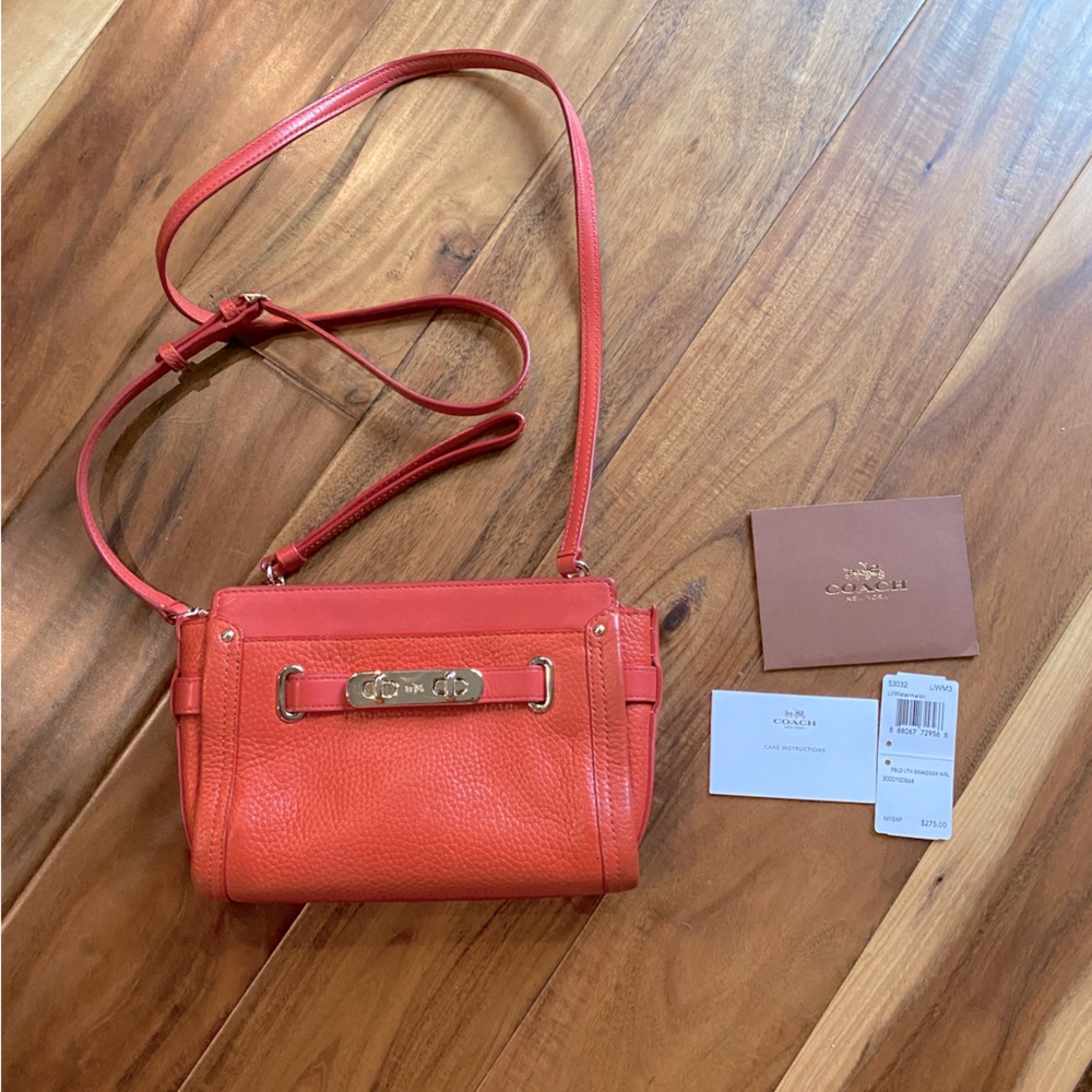 Authentic Coach Pebbled Watermelon Leather Swagger Bag with Removable Strap